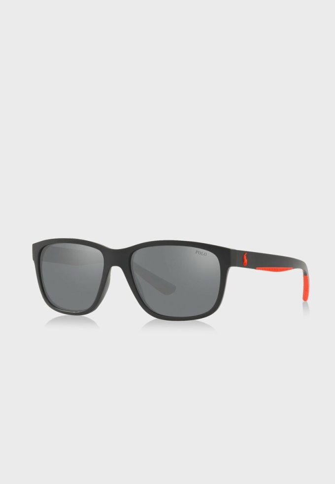 Schwarze quadratische Sonnenbrille Ralph Lauren 57326G für Herren
