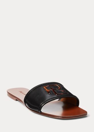 Schwarze Ralph Lauren Andela Sandalen aus brüniertem Kalbsleder für Damen