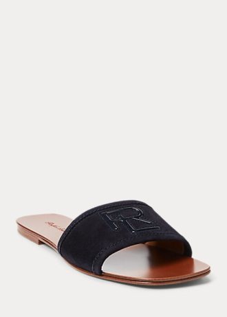 Schwarze Ralph Lauren Andela Sandalen aus Kalbswildleder für Damen