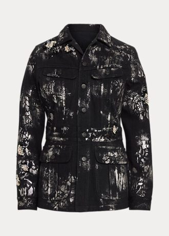 Schwarze Ralph Lauren Bacall Embellished Denim-Feldjacken für Damen