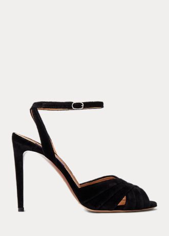 Schwarze Ralph Lauren Bacall II Samtsandalen für Damen