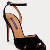 Schwarze Ralph Lauren Bacall II Samtsandalen für Damen