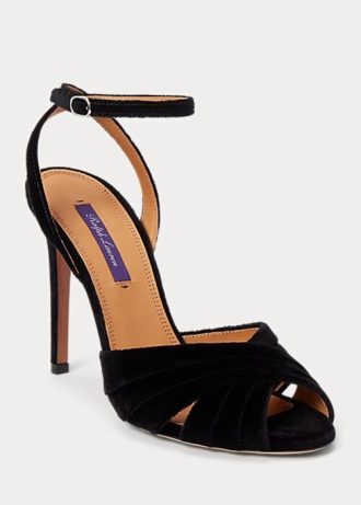 Schwarze Ralph Lauren Bacall II Samtsandalen für Damen