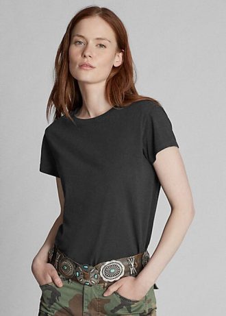 Schwarze Ralph Lauren Baumwolljersey-T-Shirts mit Rundhalsausschnitt für Damen