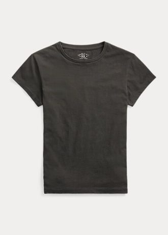Schwarze Ralph Lauren Baumwolljersey-T-Shirts mit Rundhalsausschnitt für Damen