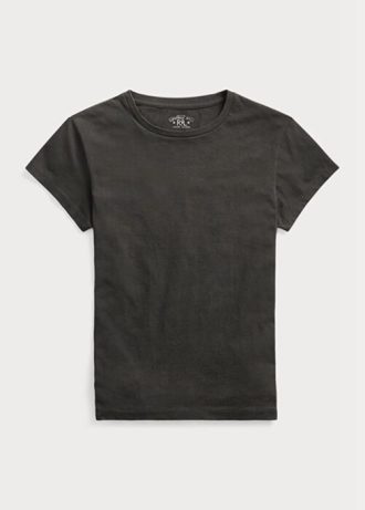 Schwarze Ralph Lauren Baumwolljersey-T-Shirts mit Rundhalsausschnitt für Damen