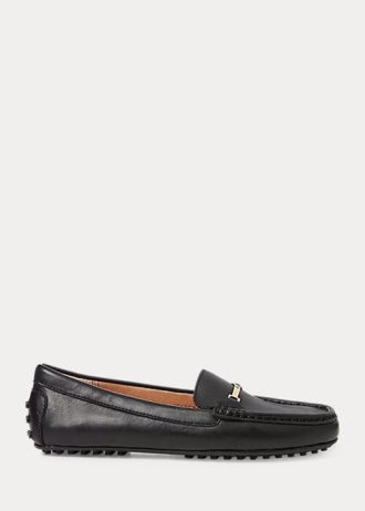 Schwarze Ralph Lauren Briony Driver-Loafer aus Leder für Damen