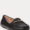 Schwarze Ralph Lauren Briony Driver-Loafer aus Leder für Damen