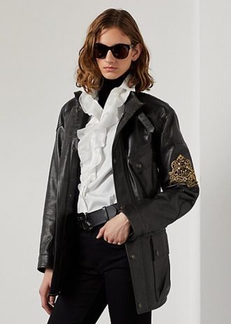 Schwarze Ralph Lauren Cadena Motorradjacken aus Kalbsleder für Damen