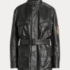 Schwarze Ralph Lauren Cadena Motorradjacken aus Kalbsleder für Damen