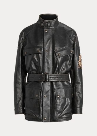 Schwarze Ralph Lauren Cadena Motorradjacken aus Kalbsleder für Damen