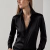 Schwarze Ralph Lauren Cameron Stretch-Hemden aus Maulbeerseide für Damen