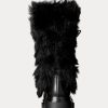 Schwarze Ralph Lauren Celia Shearling- und brünierte Lederstiefel für Damen