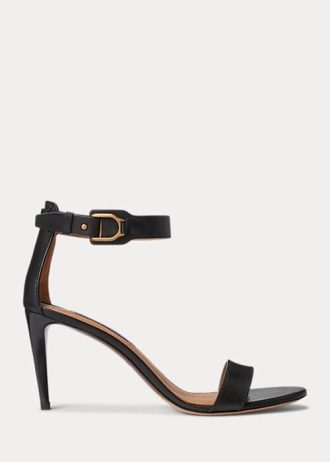 Schwarze Ralph Lauren Channing Welington Burnished Sandalen für Damen