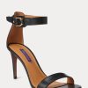 Schwarze Ralph Lauren Channing Welington Burnished Sandalen für Damen