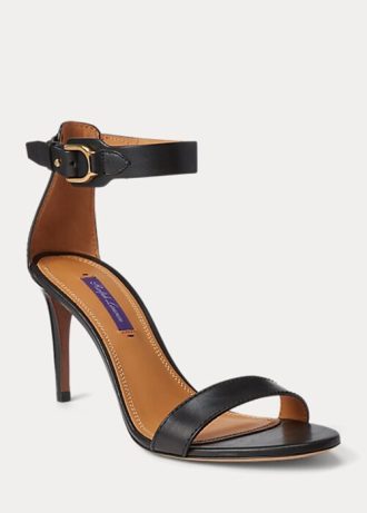 Schwarze Ralph Lauren Channing Welington Burnished Sandalen für Damen