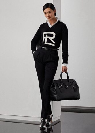 Schwarze Ralph Lauren Clancy Lange Wollgabardinehose für Damen
