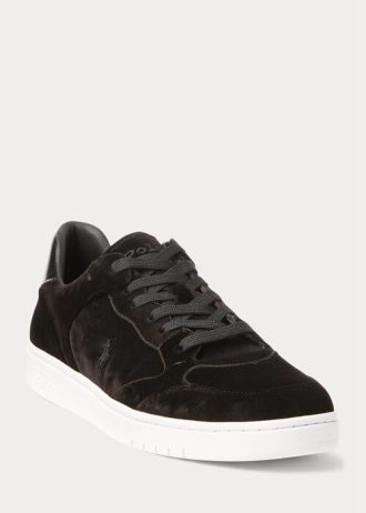 Schwarze Ralph Lauren Court Velvet Low-Top-Sneakers für Herren