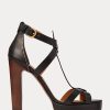 Schwarze Ralph Lauren Dakota Sandalen aus brüniertem Kalbsleder für Damen