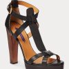 Schwarze Ralph Lauren Dakota Sandalen aus brüniertem Kalbsleder für Damen