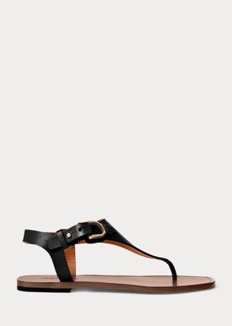 Schwarze Ralph Lauren Delancie Welington Kalbsledersandalen für Damen