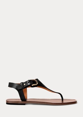 Schwarze Ralph Lauren Delancie Welington Kalbsledersandalen für Damen