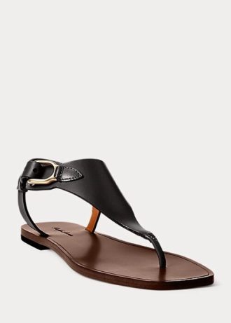 Schwarze Ralph Lauren Delancie Welington Kalbsledersandalen für Damen