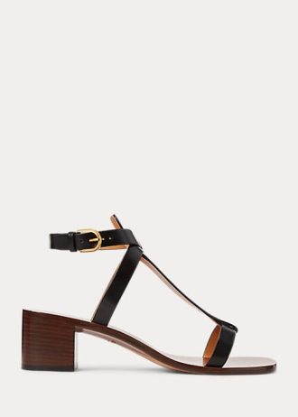 Schwarze Ralph Lauren Dyllon Sandalen aus brüniertem Kalbsleder für Damen