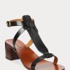 Schwarze Ralph Lauren Dyllon Sandalen aus brüniertem Kalbsleder für Damen