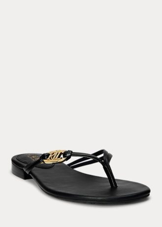 Schwarze Ralph Lauren Emalia Zehentrenner aus Nappaleder für Damen