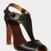 Schwarze Ralph Lauren Emilie Welington Kalbsledersandalen für Damen