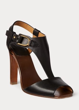 Schwarze Ralph Lauren Emilie Welington Kalbsledersandalen für Damen