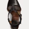 Schwarze Ralph Lauren Emilie Welington Kalbsledersandalen für Damen