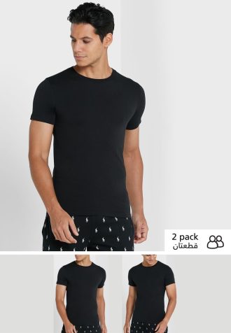 Schwarze Ralph Lauren Essential T-Shirts mit Rundhalsausschnitt für Herren im 2er-Pack