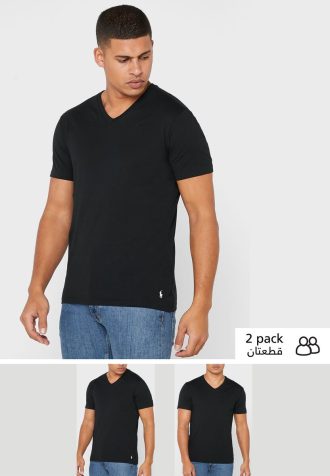 Schwarze Ralph Lauren Essential T-Shirts mit V-Ausschnitt im 2er-Pack für Herren