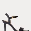Schwarze Ralph Lauren Gwen Sandalen aus brüniertem Leder für Damen