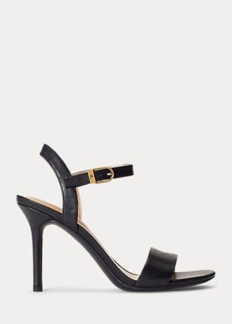 Schwarze Ralph Lauren Gwen Sandalen aus brüniertem Leder für Damen