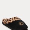 Schwarze Ralph Lauren Hausschuhe mit Leopardenlogo für Damen