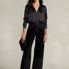 Schwarze Ralph Lauren High-Rise Cropped-Jeans mit weitem Bein für Damen