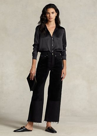 Schwarze Ralph Lauren High-Rise Cropped-Jeans mit weitem Bein für Damen