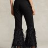Schwarze Ralph Lauren High-Rise-Schlagjeans mit Perlenbesatz und Federbesatz für Damen