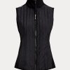 Schwarze Ralph Lauren Hybrid Performance Weste mit durchgehendem Reißverschluss für Damen