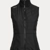 Schwarze Ralph Lauren Hybrid-Weste mit Stehkragen und Reißverschluss für Damen
