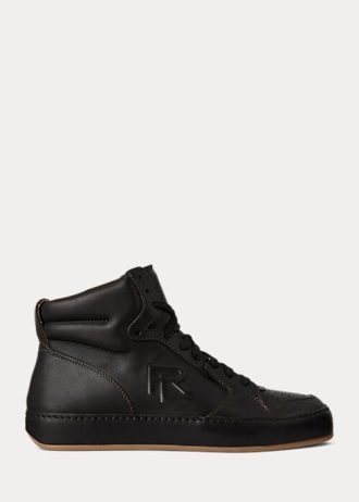 Schwarze Ralph Lauren Jaemyn High-Top-Sneakers aus Kalbsleder für Damen
