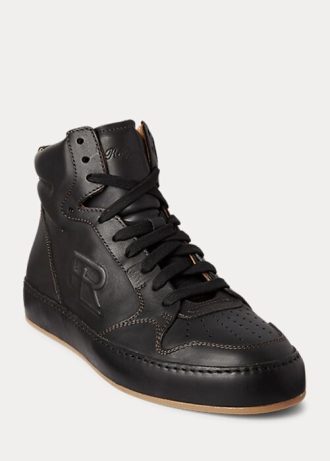 Schwarze Ralph Lauren Jaemyn High-Top-Sneakers aus Kalbsleder für Damen