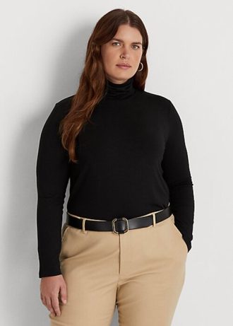Schwarze Ralph Lauren Jersey-Rollkragenoberteile für Damen
