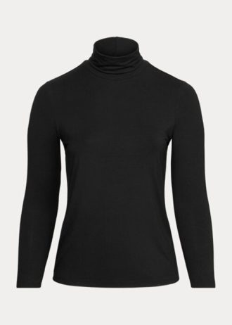 Schwarze Ralph Lauren Jersey-Rollkragenoberteile für Damen