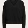Schwarze Ralph Lauren Jersey-Sweatshirts mit V-Ausschnitt für Damen