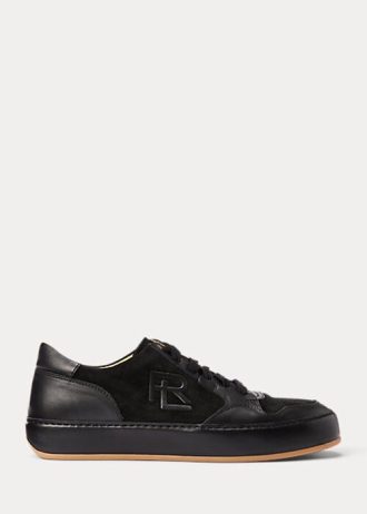 Schwarze Ralph Lauren Jinett Low-Top-Sneakers aus Wildleder und Leder für Damen