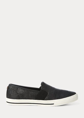 Schwarze Ralph Lauren Jinny Woven Slip-On-Sneakers für Damen